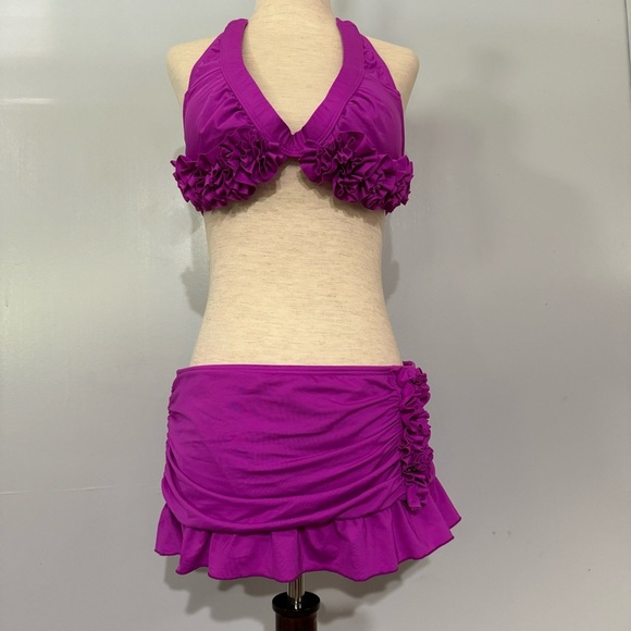 Kenneth Cole New York Fuschia Purple Ruffle Bikini Set - Picture 3 of 11